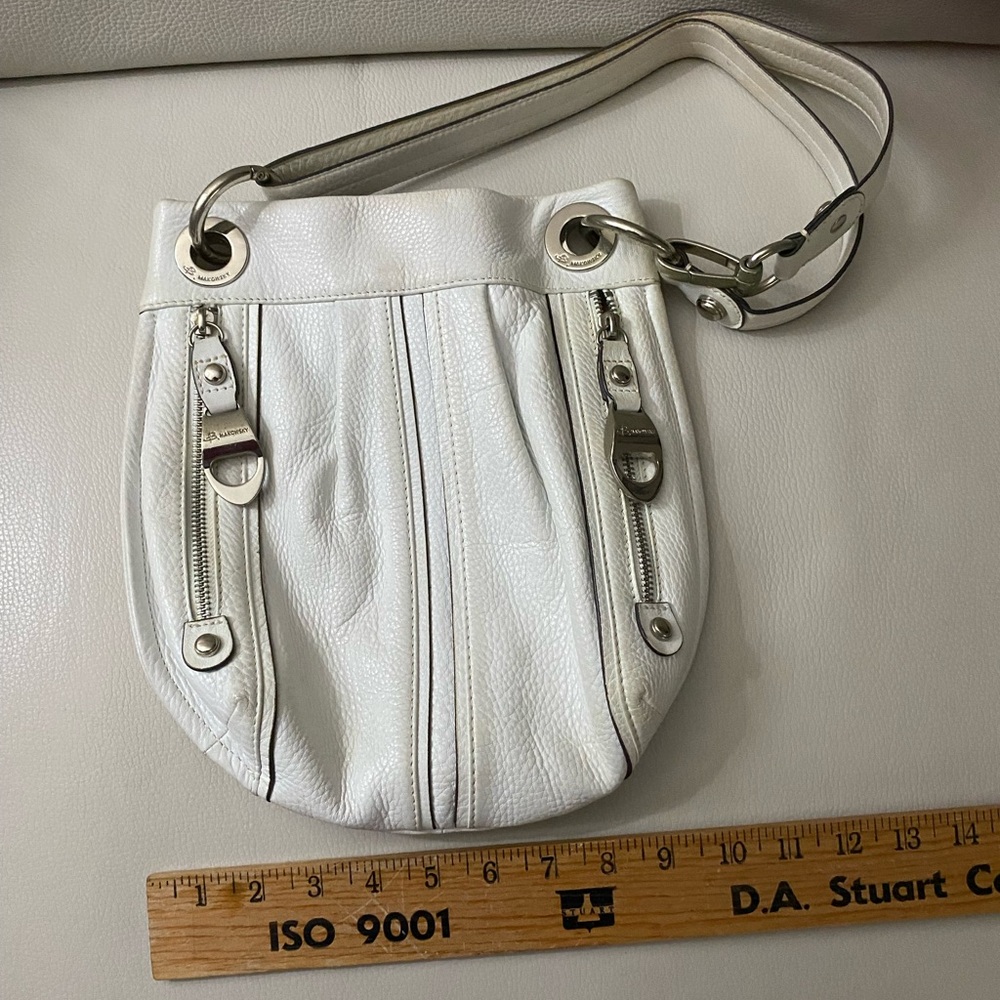 White Leather Shoulder Bag by designers Kathy Van Zeeland and Bruce Makowsky